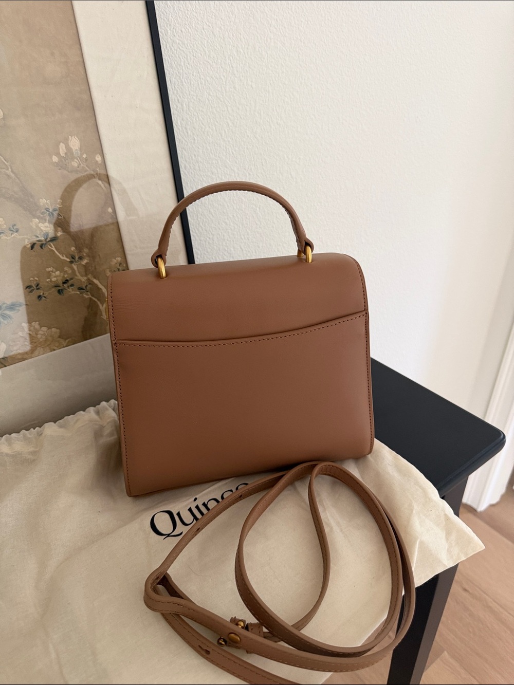Quince Cognac Italian Leather Structured Top-Handle bag - Picture 4 of 4